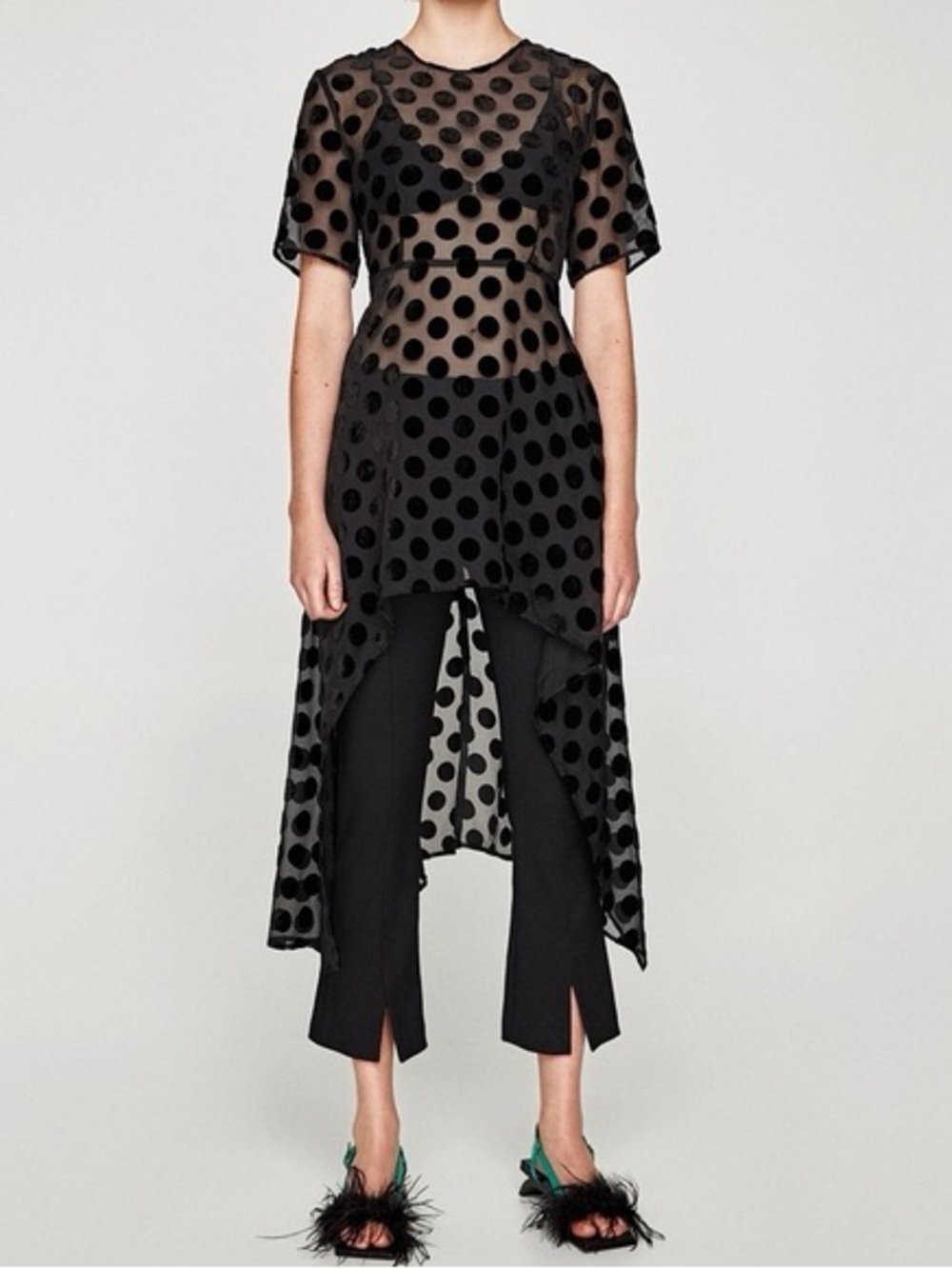 Zara Sheer Polka Dot Hi-Low Tunic dress small